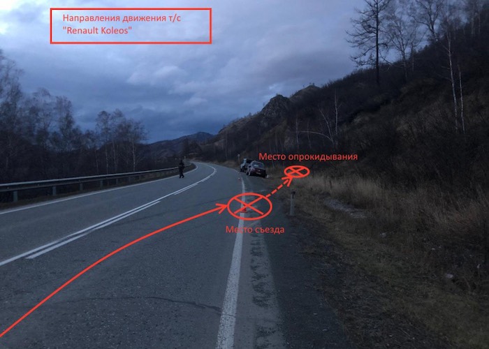 Очередная авария на участке между Мыютой и Шебалино: перевернулся Renault Koleos