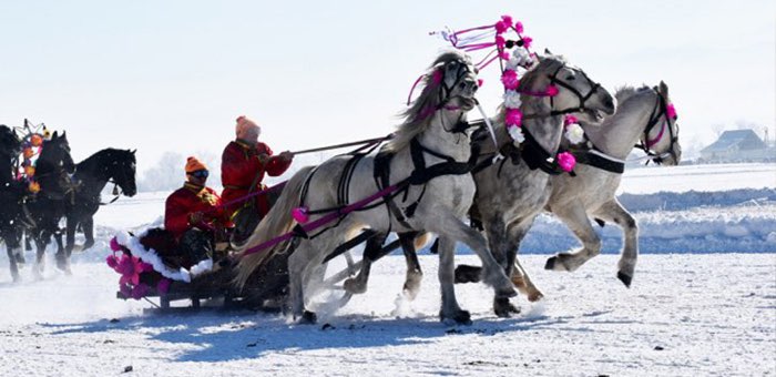 Парад конных колонн, конкурсы блинов и частушек, задорное веселье: в Усть-Коксе проводили зиму
