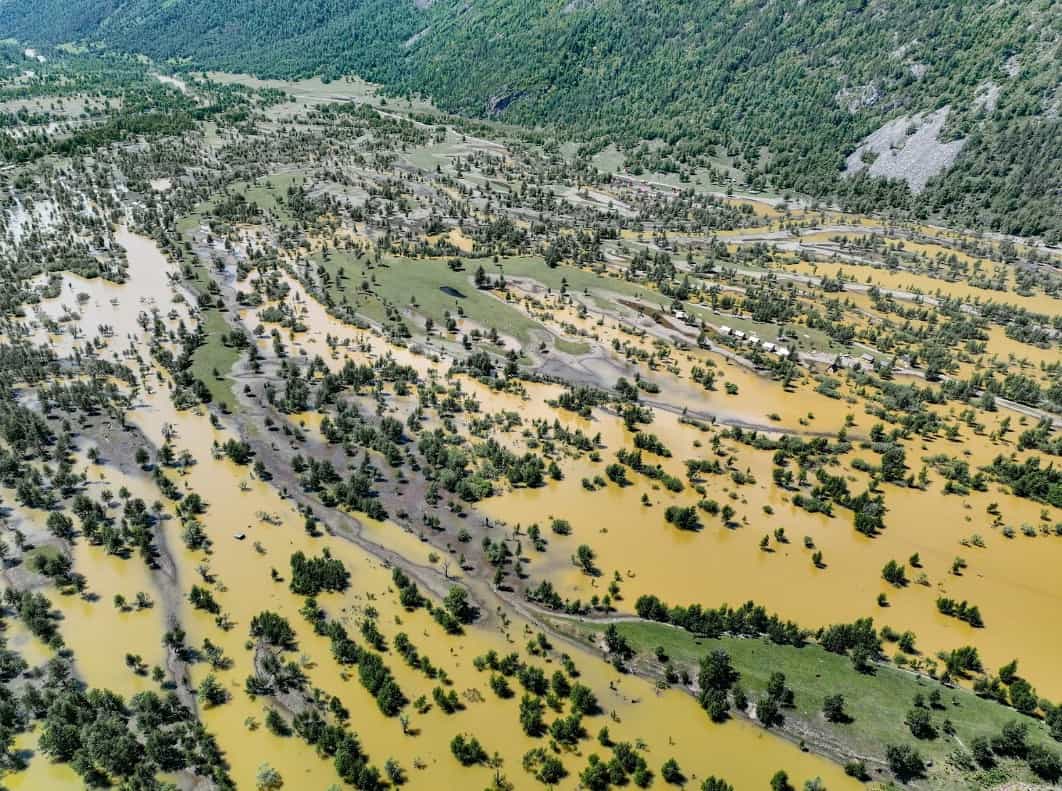 Слияние мутных вод Чулышмана с прозрачным Телецким озером отсняли в Алтайском заповеднике