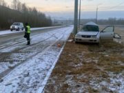 Возле Карлушки иномарка съехала с дороги и врезалась в опору ЛЭП