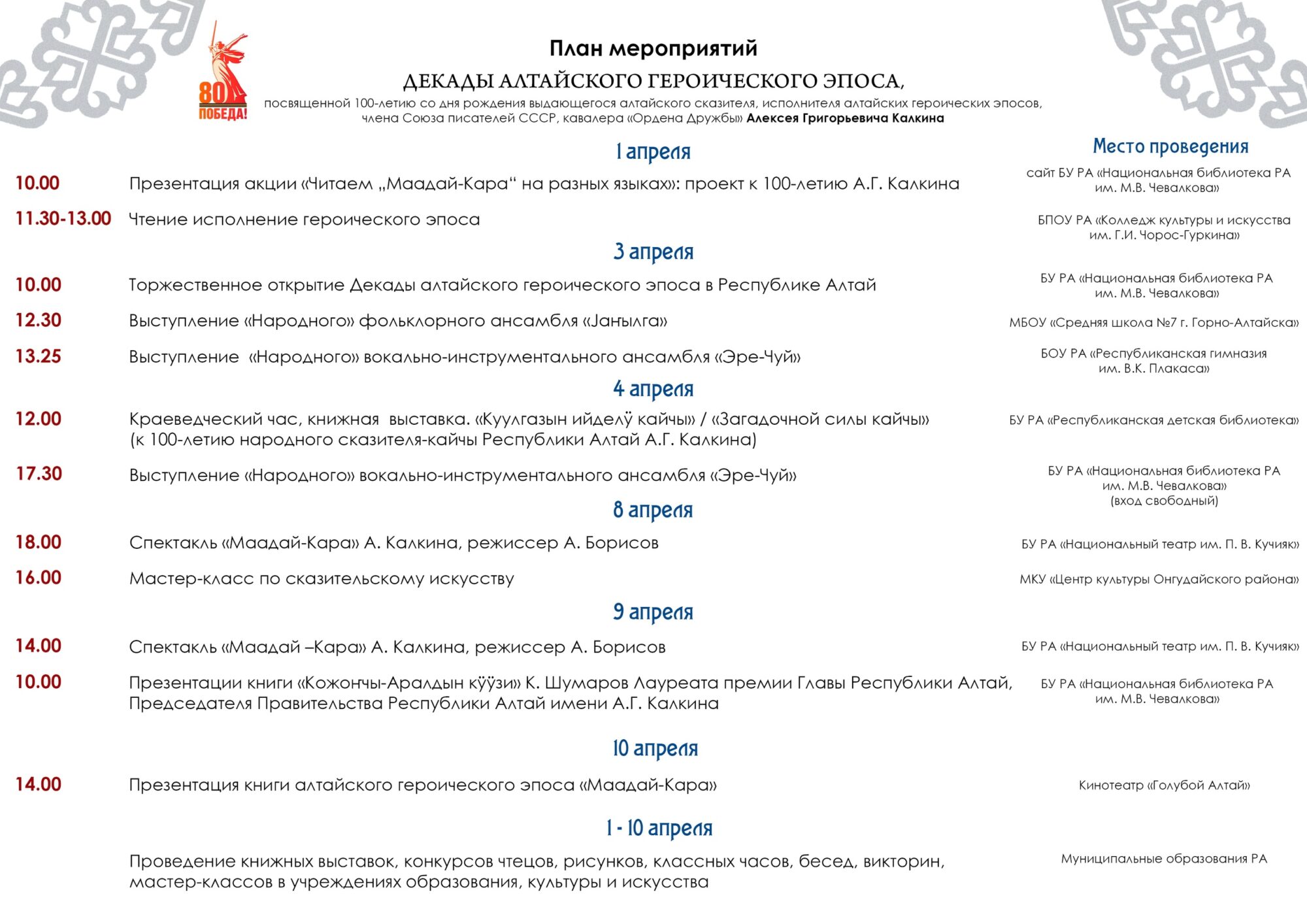 Декада алтайского героического эпоса проходит в регионе